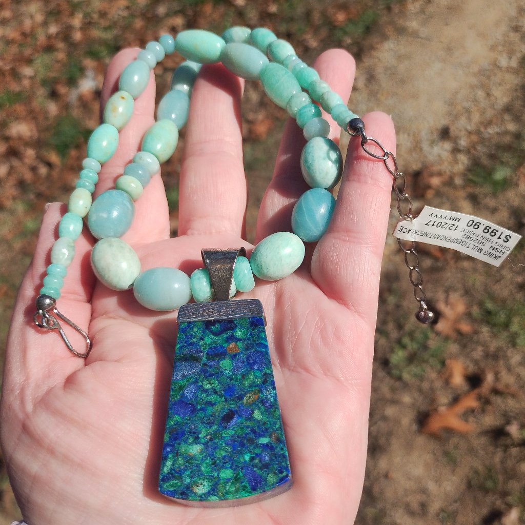 Jay King Dtr Mine Finds Aquamarine Necklace Azurite Pendant 925 Sterling Silver